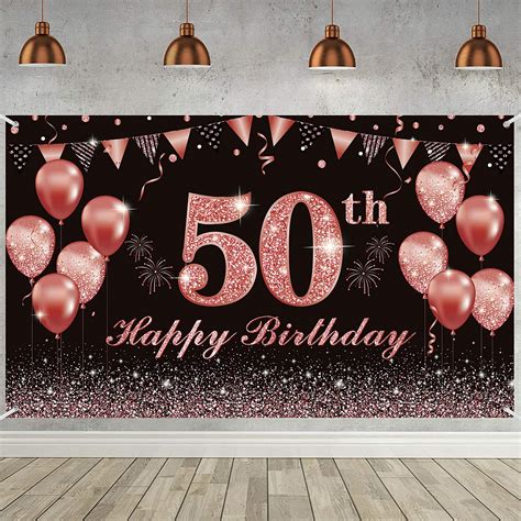 Buy Happy 50th Birthday Banner Backdrop For Women Glitter Rose Gold