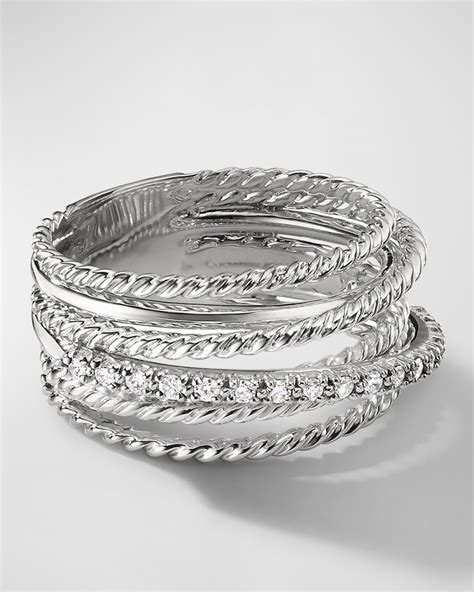 David Yurman Crossover Ring With Diamonds In 18k Gold 12mm Neiman Marcus