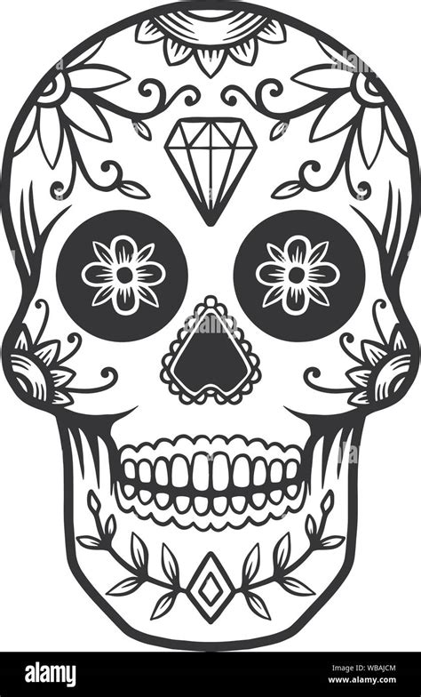 Hand Drawn Mexican Sugar Skull Isolated On White Background Design