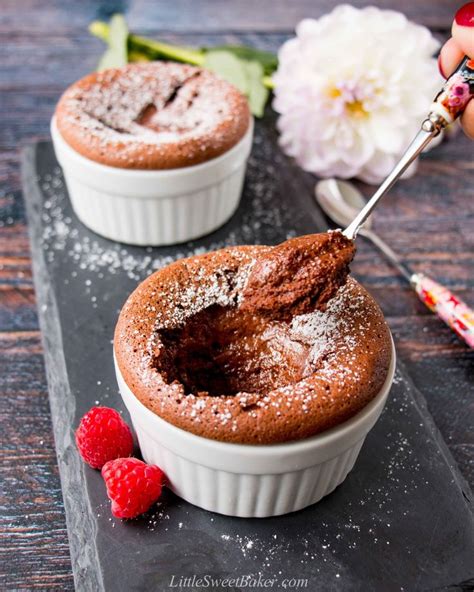 this decadent chocolate souffle is dark and intense in flavor yet light and silky in texture