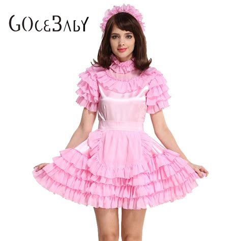 forced sissy maid satin pink puffy dres crossdressing cosplay costume cosplay costume sissy