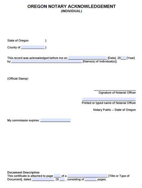 Free Oregon Notary Acknowledgement Forms Pdf Word