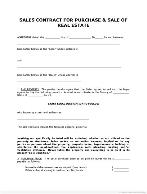 Free Printable Land Contract Forms Word File