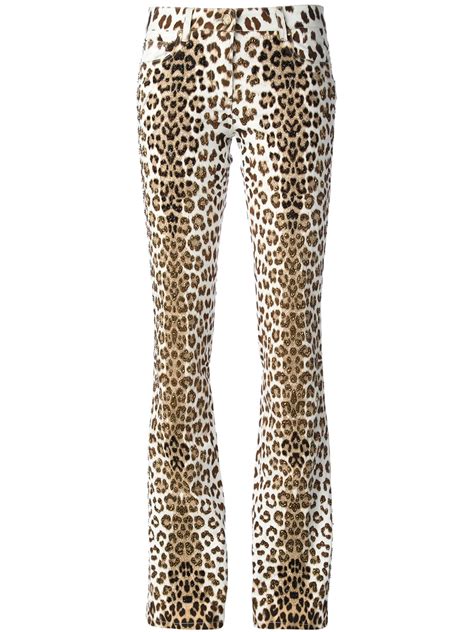 Lyst Roberto Cavalli Leopard Print Bootcut Jeans In White