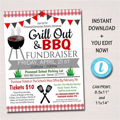 Bbq Grill Out Fundraiser Event Flyer Editable Template Churchflyer