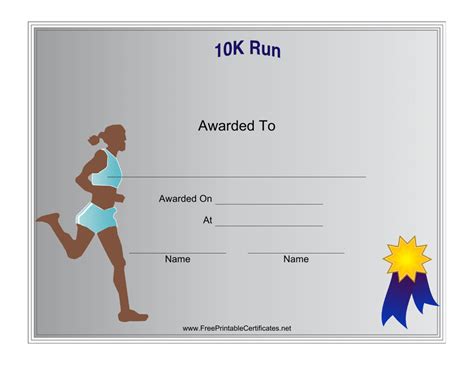 10k Run Certificate Of Participation Template Female Download
