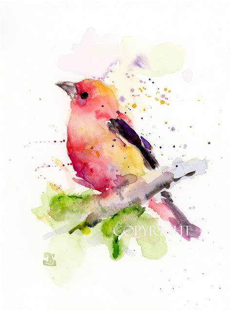 Red Bird Original Painting Watercolor Art Colorful Bird Etsy