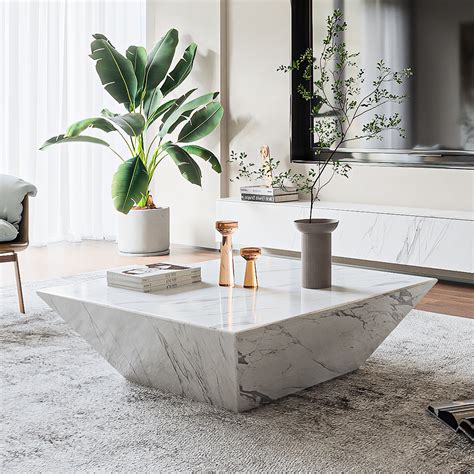 Modern White Faux Marble Coffee Table