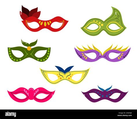 A Set Of Colorful Masquerade Masks Vector Isolated On A White