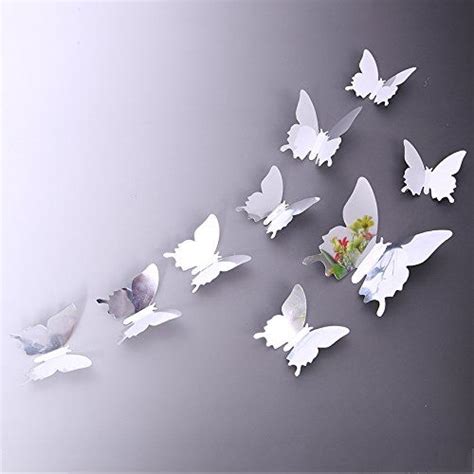 1893 Jmhwall 12 Pcsbag Mirror Sliver 3d Butterfly Wall Stickers