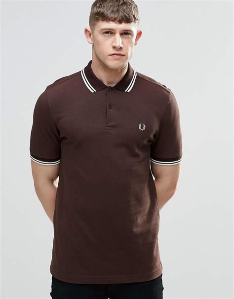Fred Perry Polo Shirt With Twin Tip Slim Fit In Brown 85 Asos Lookastic