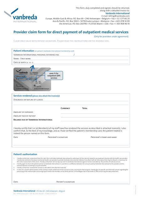 Provider Claim Form For Direct Payment Of Outpatient Medical Services
