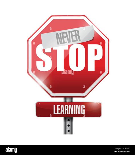 Never Stop Learning Road Sign Illustration Design Over A White