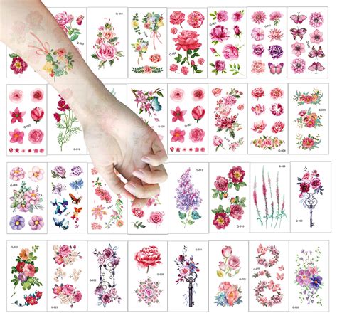 buy 32 sheets watercolor flowers temporary tattoos stickers roses butterflies multi colored