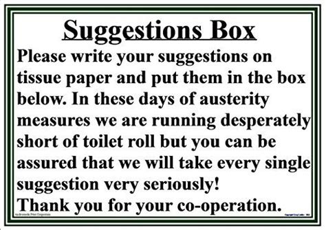 Suggestions Box Fun Humorous Novelty A4 Glossy Workplac