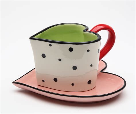 525 Inch Valentine Heart Shaped Polka Dot Tea Cup And Saucer Set