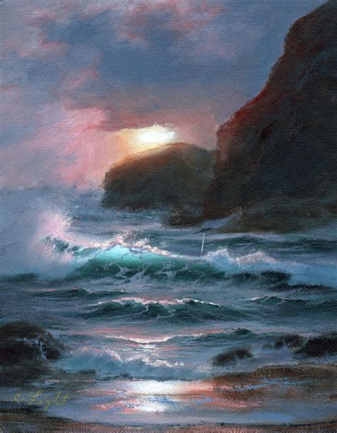 Sunset Pacific Surf Oil In Seascape Paintings At Sunset