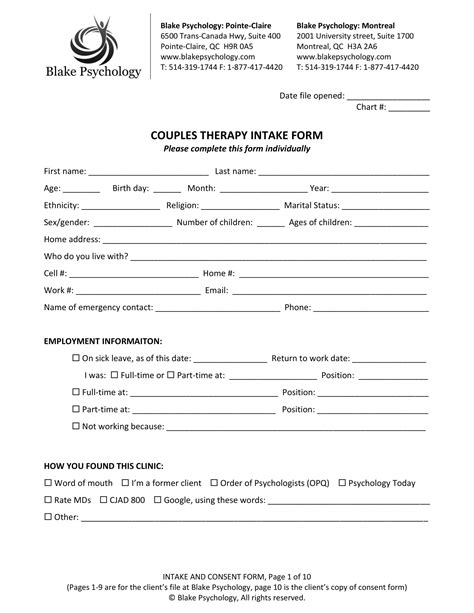 Free 4 Psychotherapy Intake Forms In Pdf