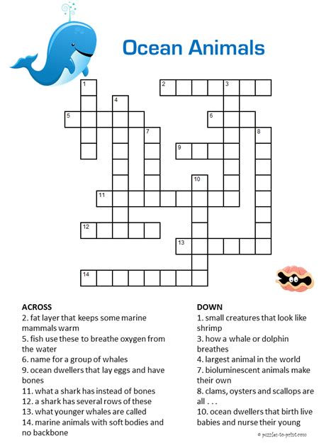 Ocean Animals Crossword Word Puzzles For Kids Printable Puzzles For