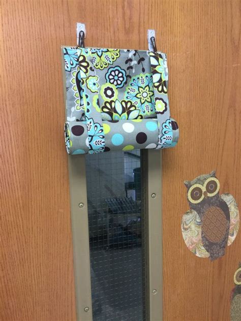 Classroom window treatments are only the beginning… educational environments need light management throughout their facilities. Awesome handmade Roman shade for classroom door. Great ...