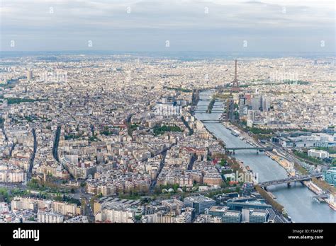 Aerial View Of Paris City Center With The Seine River And Its Bridges