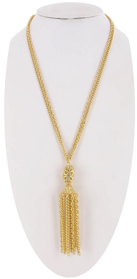 Ky And Co Gold Tone Tassel Long Chain Necklace Filigree Detail 20
