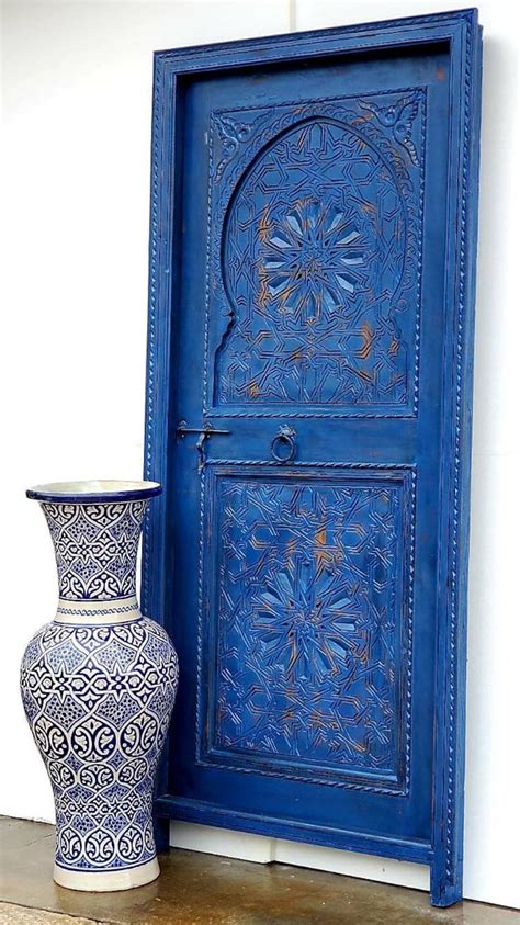 Medium Size Handmade Moroccan Blue Door Hand Carved Nomad Etsy
