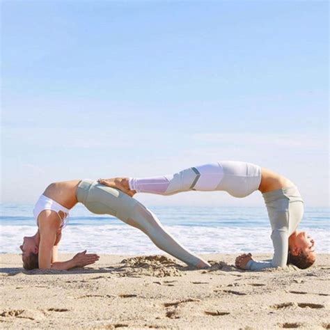 Partner Yoga In Beach Yoga Yoga Challenge Poses Partner Yoga