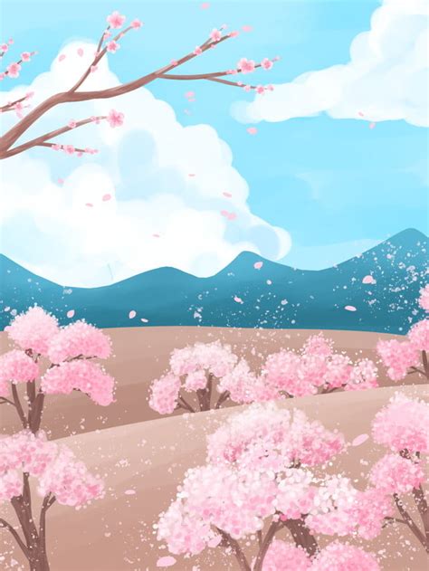 Cartoon Beautiful Cherry Blossom Landscape Illustration Background
