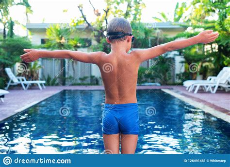 Child Ready To Jump In Swimming Pool Stock Image Image Of Little