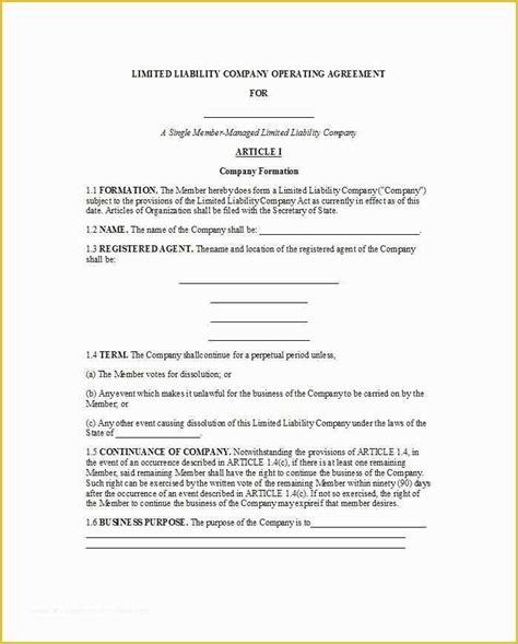 Limited Liability Company Operating Agreement Template Free Of 30