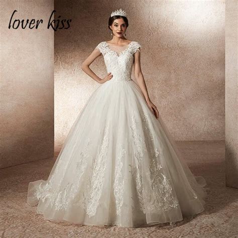 Lover Kiss Vestido De Noiva 2019 Tulle Lace Cap Sleeve Wedding Dresses