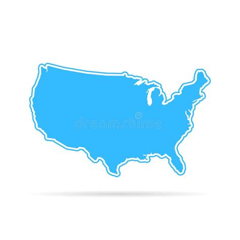Blue Outline Usa Map With Shadow Stock Vector Illustration Of