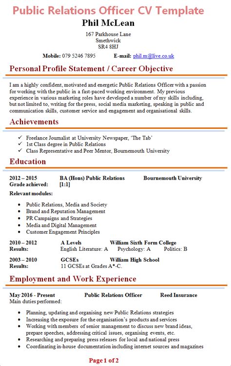 The importance of including a career objective on your cv (curriculum vitae) cannot be overstated. CV Plaza Public Relations Officer Cv Template Tips And ...