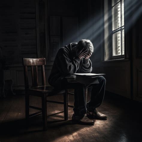 Premium Photo A Depressed And Tearful Man Sit On Chair