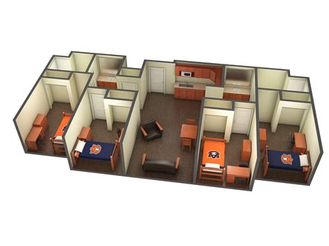 Three Bedroom Apartment Floor Plan With Furniture