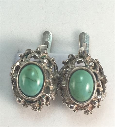 Sterling Silver 875 Natural Turquoise Earrings Vintage USSR Etsy De