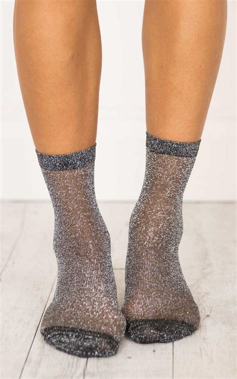 Queen Glitter Socks Grey Showpo