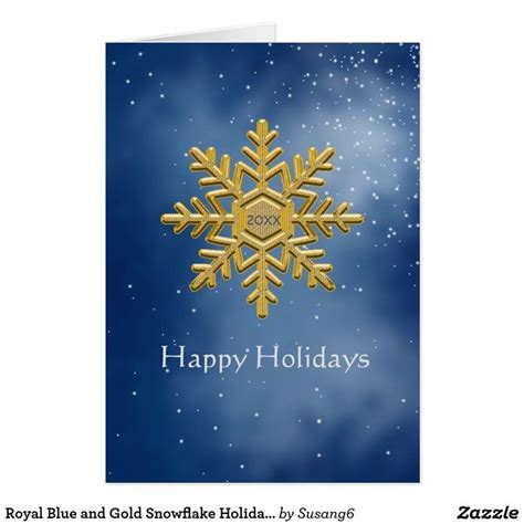 Royal Blue And Gold Snowflake Holiday Card Zazzle Royal Blue And
