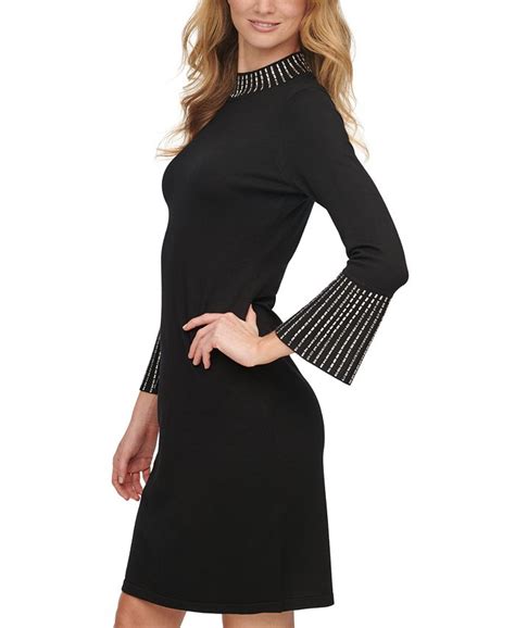 Calvin Klein Rhinestone Embellished Mock Neck Sweater Dress And Reviews
