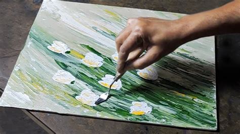 Beautiful White Flowers Acrylic Painting Thick Paint With Palette