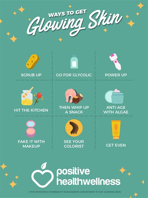 9 Ways To Get Glowing Skin Positive Health Wellness Infographic Wellness Infographic