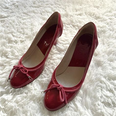 Red Patent Dior Heeled Ballet Flat Pumps With Cd Depop