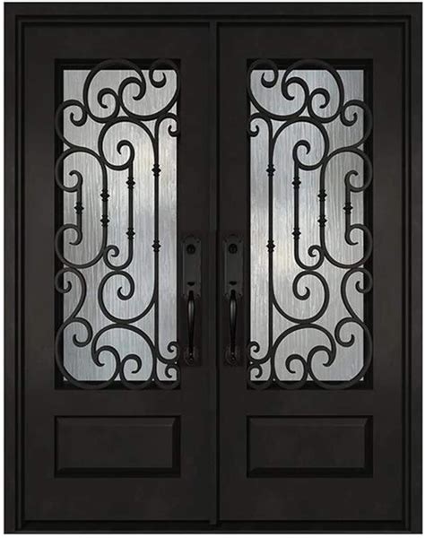 36 X36 X80 Wrought Iron Exterior Entry Front Door Right Hand In Swing Stained Double Door