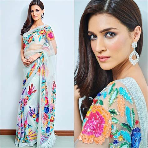 Kriti Sanon In Multicoloured Embroidered Saree K4 Fashion