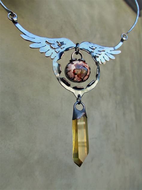 Fire Opal And Citrine Angel Wing Amulet