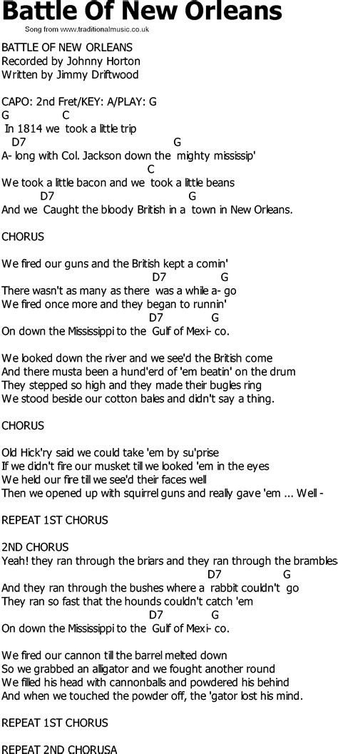 And i'll be gone five hundred miles when the day is done. Old Country song lyrics with chords - Battle Of New Orleans