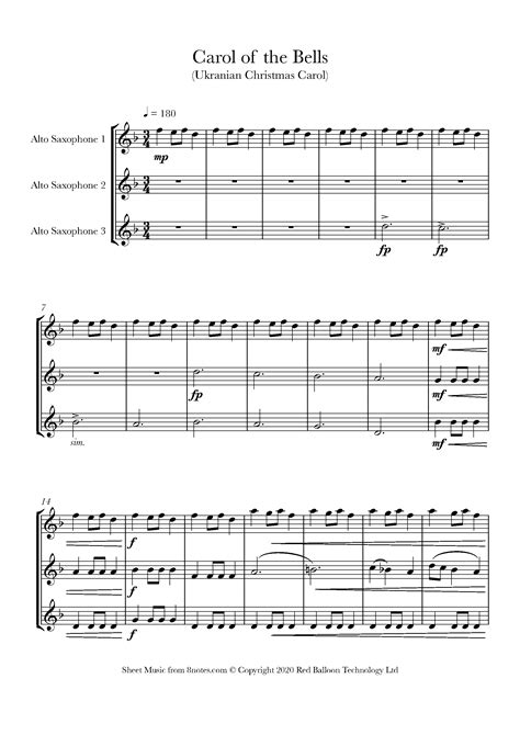 Carol Of The Bells Sheet Music For Alto Sax Trio