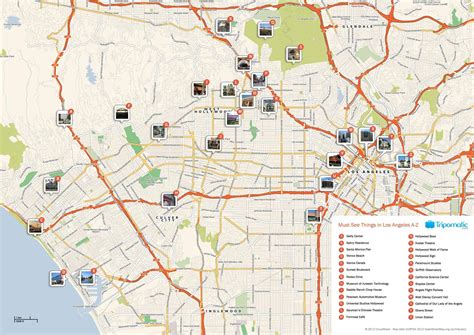 Map Of Los Angeles Tourist Attractions And Monuments Of Los Angeles