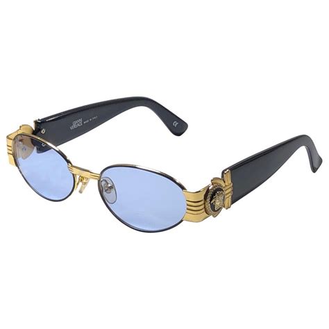 Vintage Gianni Versace Mod S81 Blue Oval Small Sunglasses 1990s Made In Italy At 1stdibs